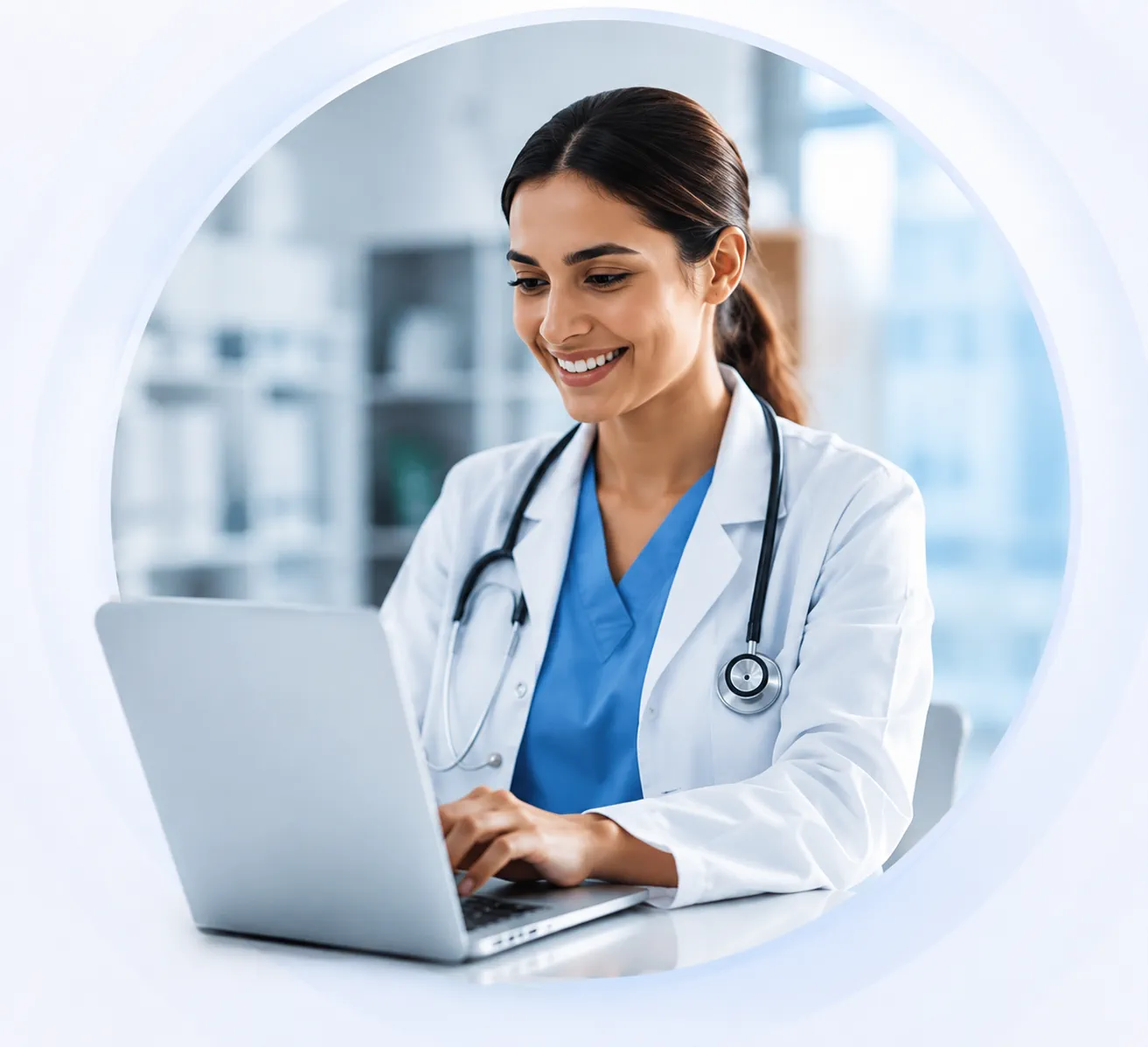 Clinician working on a laptop