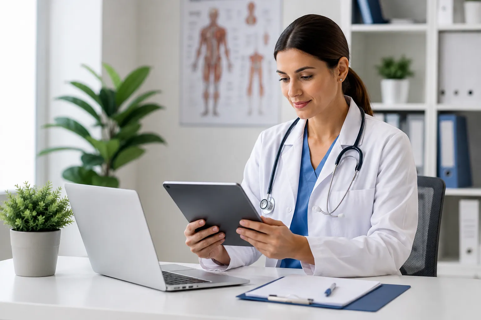 Clinician reviewing patient data on a tablet